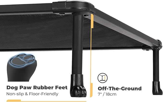 Veehoo Chewproof Elevated Dog Bed - Cooling Raised Pet Cot, Breathable Mesh, Washable & Non-Slip for Large Dogs, Indoor/Outdoor, Black Mat and Black Frame, 42x30inches (Model CWC2203A03)-Mewly Pet