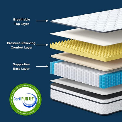 Vesgantti California King Mattress, 10 Inch Hybrid Cal King Mattress in a Box with Memory Foam and Pocket Spring, Ergonomic Design & Pressure Relief, Medium Firm Feel, 72"*84"*10"