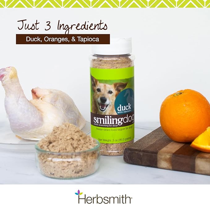 Herbsmith Kibble Seasoning – Freeze Dried Duck – Dog Food Topper for Picky Eaters – Grocery-Grade Fruits + Veggies – 3oz-Mewly Pet