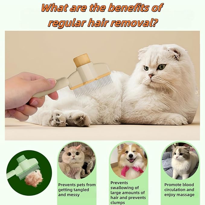 Zen Brush for Cats & Dogs, Avatore Zenbrush Pet Comb, Self-Cleaning Grooming Brush, Stainless Steel Teeth for Shedding Hair Removal 2-pack (Green+Yellow)-Mewly Pet