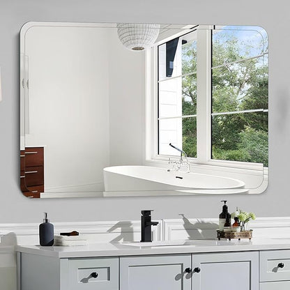 Frameless Bathroom Mirror for Over Sink,Wall Mounted Vanity Mirrors 24x32in,Rounded Rectangle Mirror Frameless with Polished Edge for Bedroom,Living Room,Entryway,Shatterproof (Horizontal/Vertical)