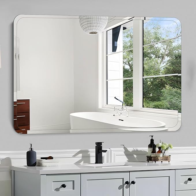 Frameless Bathroom Mirror for Over Sink,Wall Mounted Vanity Mirrors 15x15in,Rounded Rectangle Mirror Frameless with Polished Edge for Bedroom,Living Room,Entryway,Shatterproof (Horizontal/Vertical)