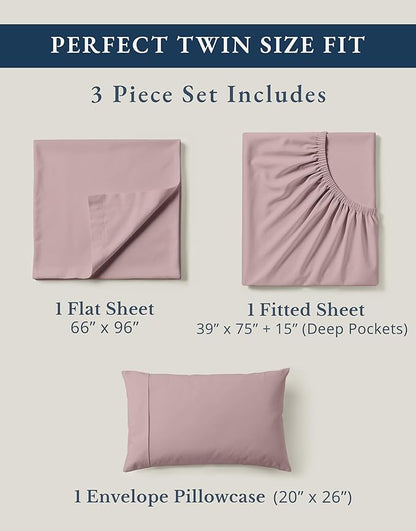 LANE LINEN Sustainable 100% Organic Cotton Twin Size Bed Sheets, Soft & Comfy Mercerized Fully Elasticized Naturally Cooling Machine Washable Twin Sheet Sets Cotton- Lilac