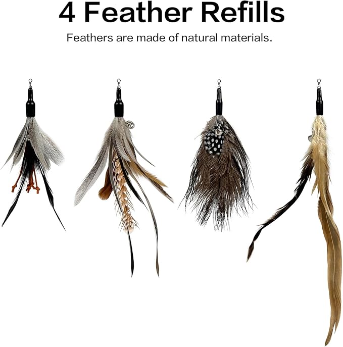 TTcat Cat Feather Wand Toys,Retractable Wand Toy with 4 Feather Refills, Interactive Cat Toy Kitten Toy for Indoor Cats to Play Chase Exercis-Mewly Pet