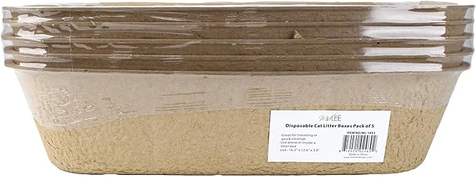 Midlee Disposable Cat Litter Boxes Pack of 5- Travel Portable Pet Tray Liner Pan-Mewly Pet