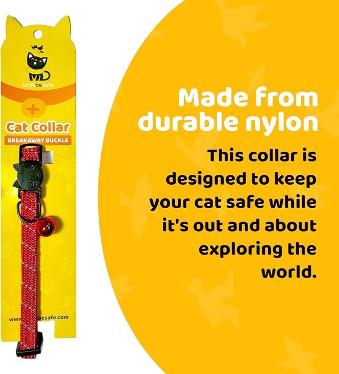 BirdsBeSafe® Break Away Cat Collar with Bell, Reflective Thread for Night Visibility, Comfortable Elastic Stretch Cat Collar to Protect Cat from Getting Stuck in The Garden.-Mewly Pet