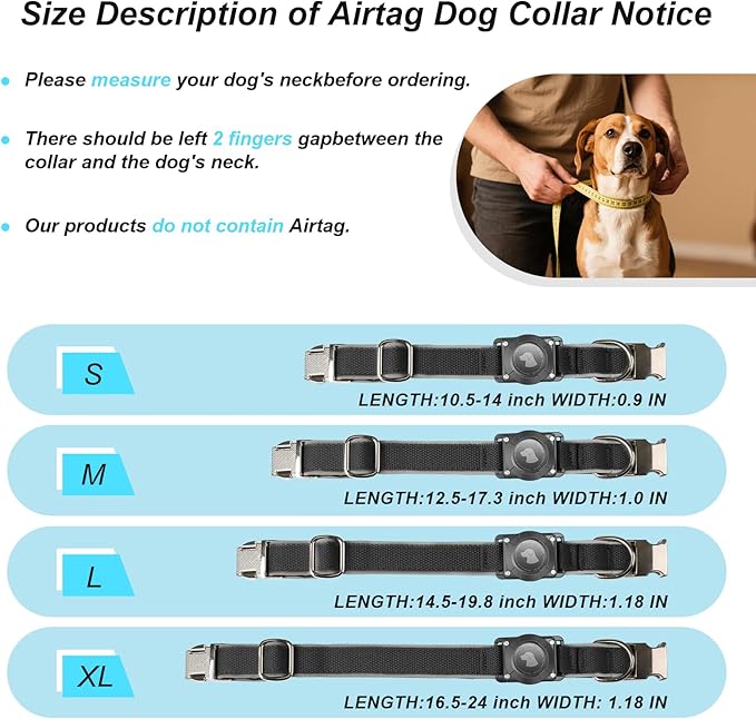 Waterproof Airtag Dog Collar - Nylon Collar with Durable Airtag Holder, Reflective&Anti-Lost with Safety Metal Buckle, Soft Padded Adjustable for Small Medium Large Dogs Black XL-Mewly Pet