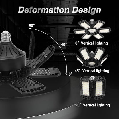6 Pack LED Garage Light, 200W 20000LM 6500K LED Shop Lights, Garage Lights Ceiling Led with 6+1 Deformable Panels, Screw in E26/E27 Socket Bulb for Warehouse, Workshop, Basement, Barn Lighting