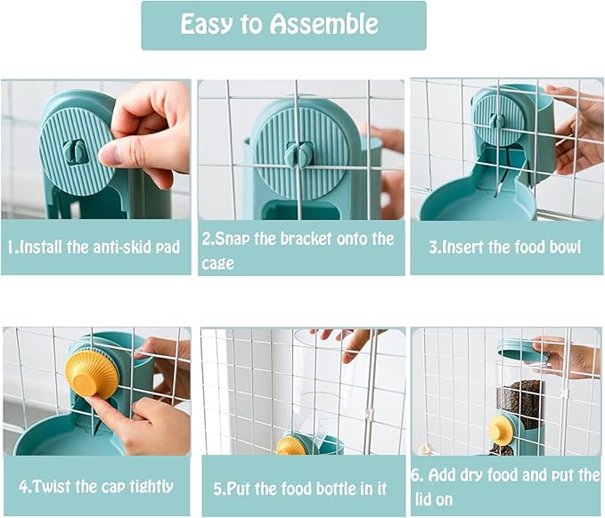 Hanging Automatic Rabbit Food Water Dispenser, Auto Dog Kennel Water Dispenser 35OZ Gravity Bunny Feeder, Dog Cage & Crate Water Dispenser for Rabbit Guinea Pig Hedgehog Ferret Kitty Puppy-Mewly Pet