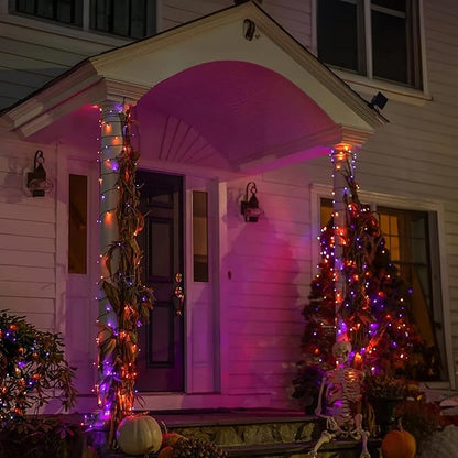 Dazzle Bright 164 FT 500 LED Halloween String Lights, Waterproof Halloween String Lights Black Wire with 8 Modes, Outdoor Halloween Decorations for Indoor Party Yard Wedding Decor, Purple & Orange