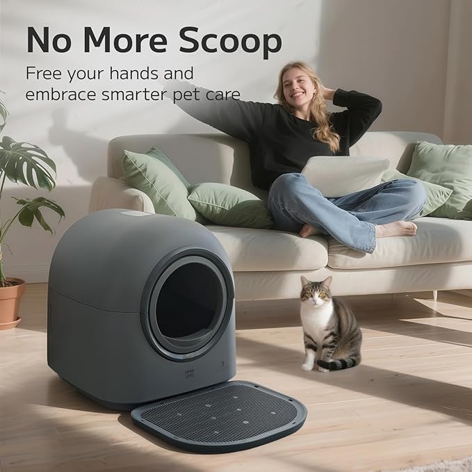 L1 Self-Cleaning Litter Box Automatic Electronic Hands-Free Smart Robot self Cleaning Litter Box - Safe Anti-Pinch,with Deodorizer and Liner and Litter Mat for Multiple Cats-Mewly Pet