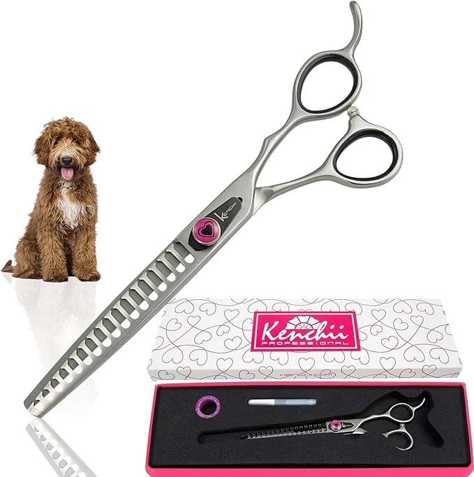 Kenchii Love Dog Grooming Scissors, 17 Tooth Thinning Shears, Dog Scissors for Grooming, Professional Pet Grooming Scissors, Heavy Duty, Durable and Sharp-Mewly Pet
