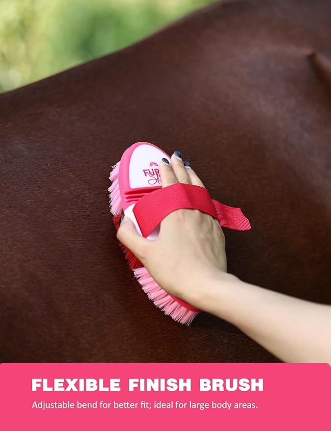 11PCS Horse Grooming Kit Curry Comb Sweat Scraper Horse Bathing Supplies Grooming Tools with Storage Bag Pink Garnet-Mewly Pet