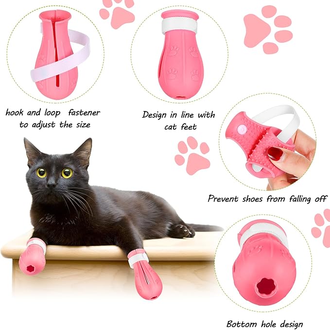 Cat Muzzle for Grooming Cat Adjustable Hood with Paw Covers Nail Clipper Trimmer Brush Tick Remover Tool Kitten Breathable Anti Bite Muzzles Silicone Anti Scratch Boots for Cats Bathing Shaving-Mewly Pet