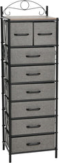 Household Essentials Victoria Dresser Tower Storage Organizer with 8 Drawers Black Metal Frame and Ashwood Rustic Wood Grain Top