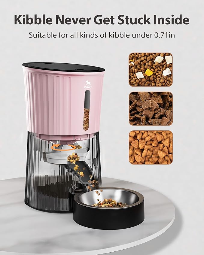 Petory Timed Automatic Cat Feeders - 4L Programable Dry Food Dispenser for Cats and Small Medium Dogs 6 Meals with Desiccant Bag Dual Power Supply 10S Voice Recorder-Mewly Pet