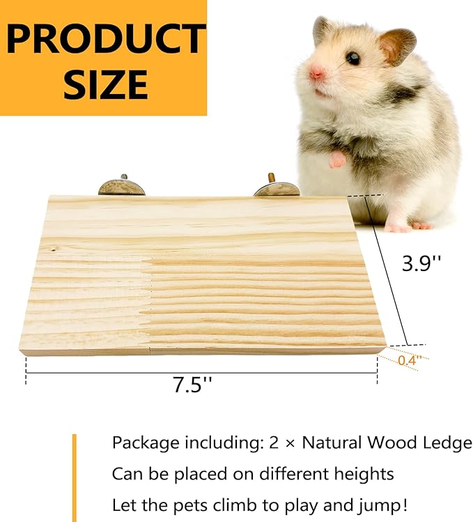 Hamster Wooden Ledge Platform 2Pcs Small Animals Natural Wood Stand Platform Chew Toys Cage Accessories for Squirrel Gerbil Suger Glider Rat Hamsters Bird-Mewly Pet