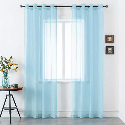 DUALIFE Sky Blue Voile Sheer Curtains Grommet,Look Semi Natural Light Flow Sheer Drapes,Elegant Solid Color Touch Soft Drapes, 52X84 Inch for Living Room Bedroom,Set of 2 Panels Baby Blue