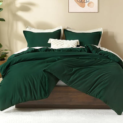 Litanika Dark Emerald Green King Comforter Set, 3 Pieces Solid Forest Bedding Set, All Season Fluffy Bed Set (104x90In Comforter & 2 Pillowcases)