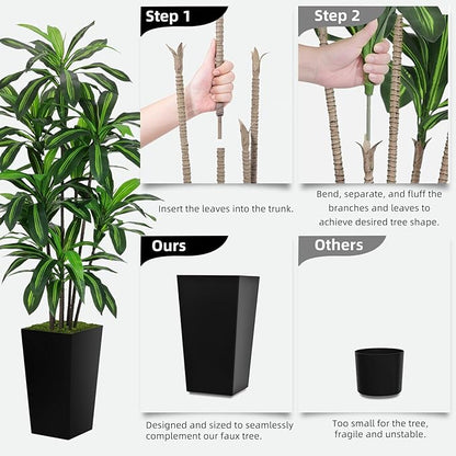 Artificial Dracaena Tree 6FT - Faux Tree with Black Tall Planter - Fake Tropical Yucca Floor Plant Potted - Artificial Silk Tree for Home Office Living Room Decor Indoor