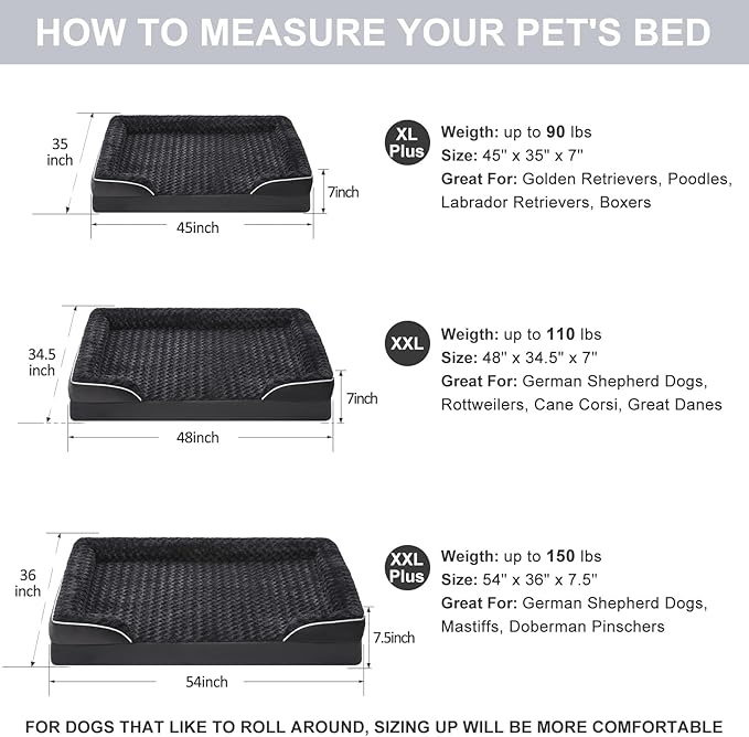 WNPETHOME Dog Beds for Large Sized Dogs, Washable Orthopedic Dog Couch Sofa Bed with Waterproof Lining & Non-Skid Bottom for Pet Sleeping-Mewly Pet