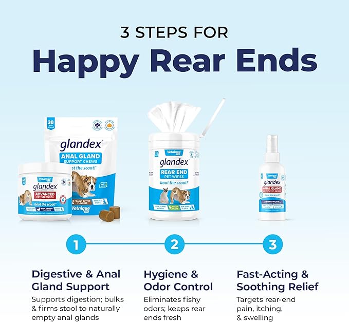 Vetnique Glandex Anal Gland Soft Chew Treats with Pumpkin for Dogs Digestive Enzymes, Probiotics Fiber Supplement for Dogs Boot The Scoot (Advanced Strength Duck/Bacon Chews (Vegetarian), 60 Ct)-Mewly Pet