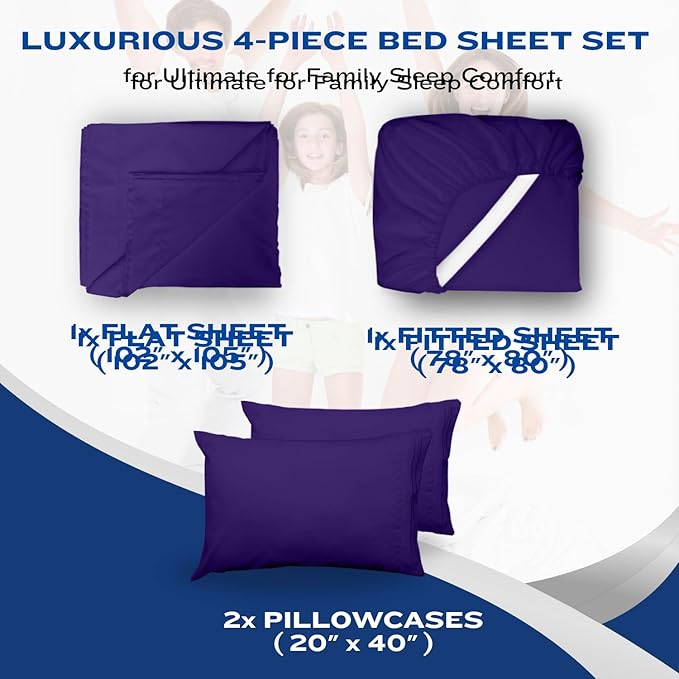 DREAMCARE Full Size – 4 pcs Cooling Sheets – up to 21” Deep Full Sheet Set – Hotel Luxury Sheets & Pillowcases – Superior Softness 100% Polyester with Side Pocket – Purple