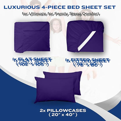 DREAMCARE California King Sheet Sets - Cooling Bed Sheets - 4pcs Set - up to 15" Deep Pocket Cal King Sheets - California King Sheets - Soft & Lasting 100% Brushed Polyester with Side Pocket - Purple