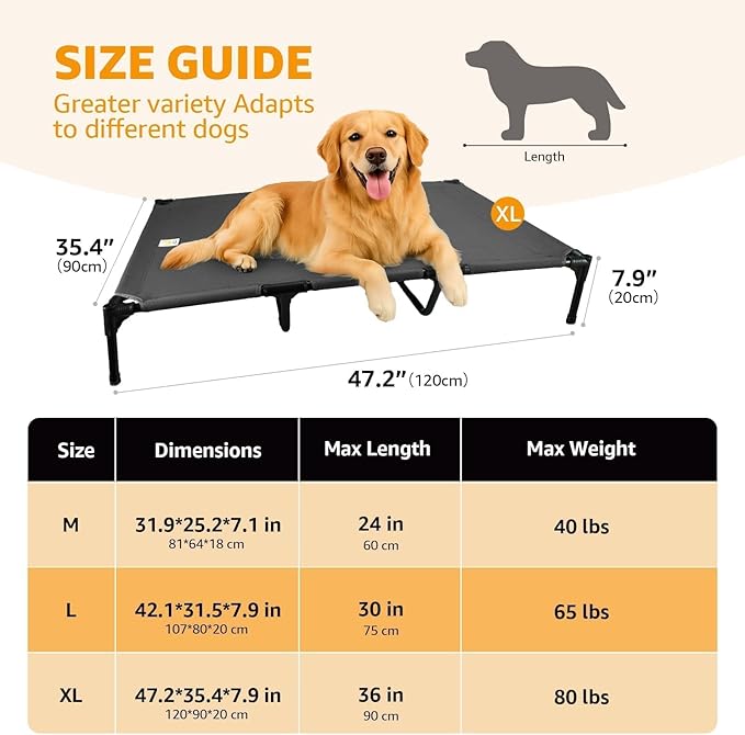 Canvas Elevated Dog Bed, Durable Chew Proof Outdoor Raised Pet Cot for Extra Large Dogs, Waterproof, Breathable, Portable, Washable, Easy Assembly, Sturdy Frame for Camping & Travel, Dark Grey-Mewly Pet
