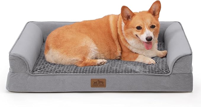 Orthopedic Dog Bed for Large Dog, Pet Couch for Medium Dog Cat, Big Supportive Foam Bolster Sofa with Waterproof Lining Cover, Anti-Slip, Comfort, Washable, 36x27x7.5 in, U Shape, Grey-Mewly Pet