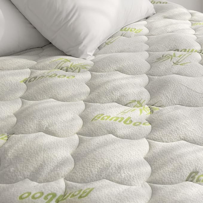 Queen Size Mattress Pad Air Topper Cover, Viscose Made from Bamboo, Soft Breathable Noiseless Camping Stretches up to 18"