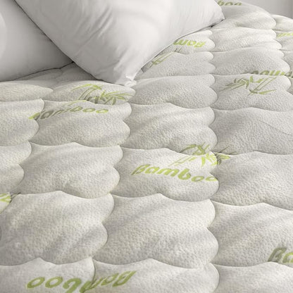 Queen Size Mattress Pad Air Topper Cover, Viscose Made from Bamboo, Soft Breathable Noiseless Camping Stretches up to 18"
