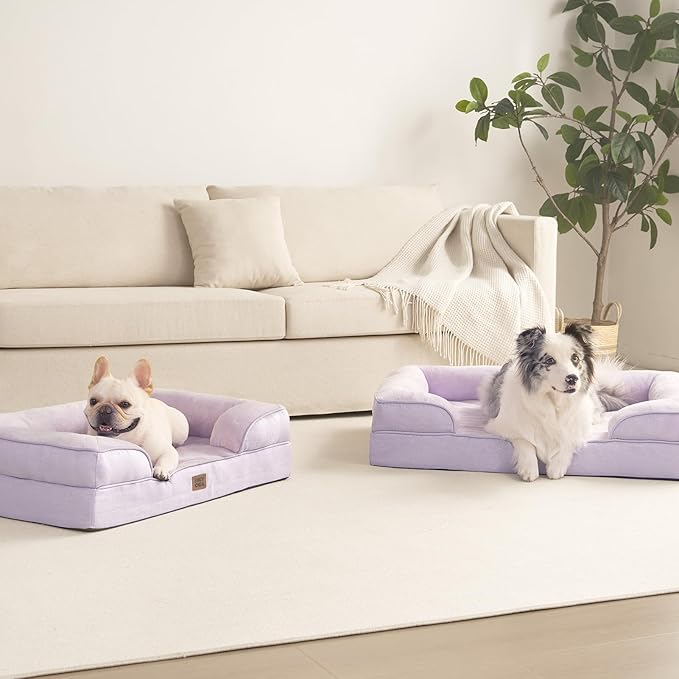 EHEYCIGA Orthopedic Dog Beds for Extra Large Dogs, Waterproof Memory Foam XXL Pet Bed with Sides, Non-Slip Bottom and Egg-Crate Foam Big Dog Couch Bed with Washable Removable Cover, Lilac-Mewly Pet