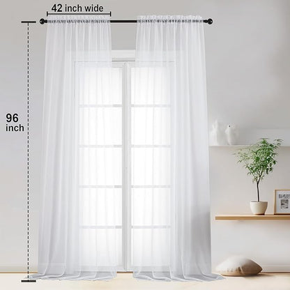 OWENIE White Sheer Curtains 96 Inches Long, Elegant Sheer Curtains for Bedroom, Window Voile Sheer Curtain Panels/Drapes/Treatment for Living Room, 2Pcs, Each 42" W x 96" L
