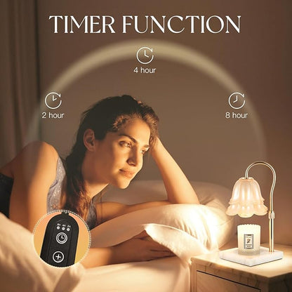 Candle Warmer Lamp with Timer: Flower Candle Warming Lamp with Marble Base Height Adjustable Wax Warmer Dimmable Modern Kitchen Bathroom Decor Mom Birthday Gift for Grandma
