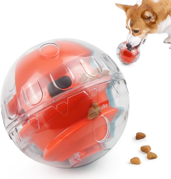 PrimePets Dog Treat Ball, Adjustable Food Dispensing Interactive Toys, Slow Feeder Treat Ball, 4.8'' Green/Red-Mewly Pet