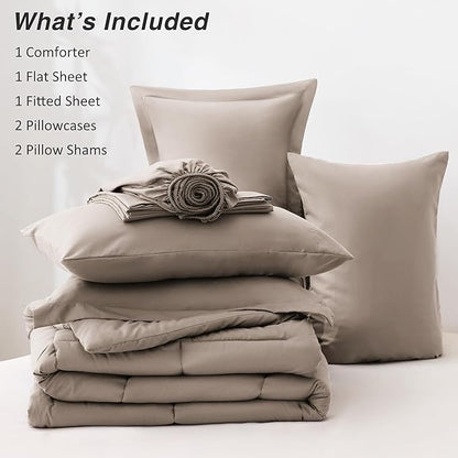 Love's cabin California King Comforter Set Light Brown, 7 Pieces California King Bed in a Bag, All Season Bedding Sets with 1 Comforter, 1 Flat Sheet, 1 Fitted Sheet, 2 Pillowcase and 2 Pillow Sham