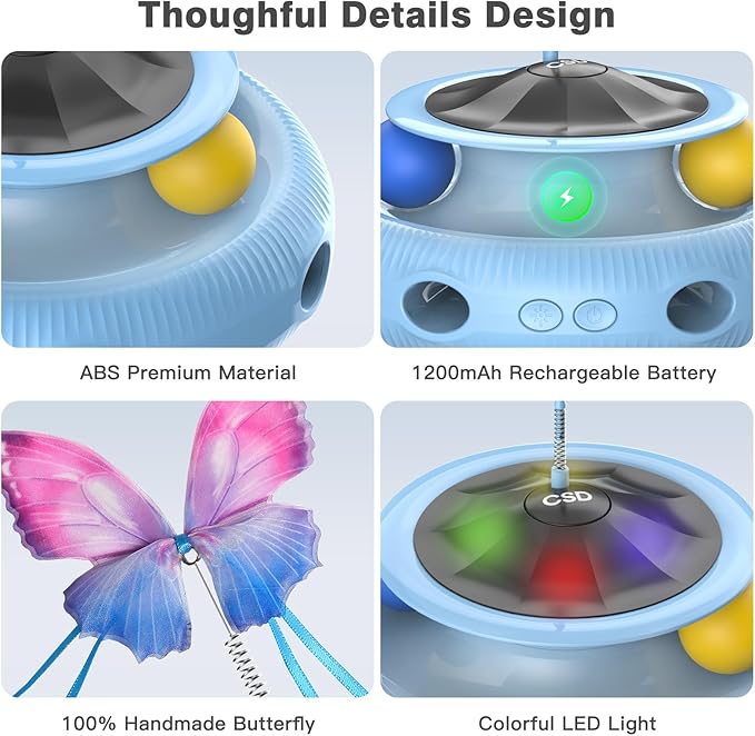 Automatic Interactive Cat Toys for Indoor Cats & Bored Adults - Kitten Toys with Fluttering Butterfly, Ambush Feather & Track Balls - Exercise & Stimulation for Playful Cats (Sky Blue)-Mewly Pet