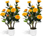 2Pack Artificial Camellia Tree, 2FT Faux Camellia Plant in Pot with Orange Flowers for Spring Home Front Door Outdoor Indoor Decoration,Orange