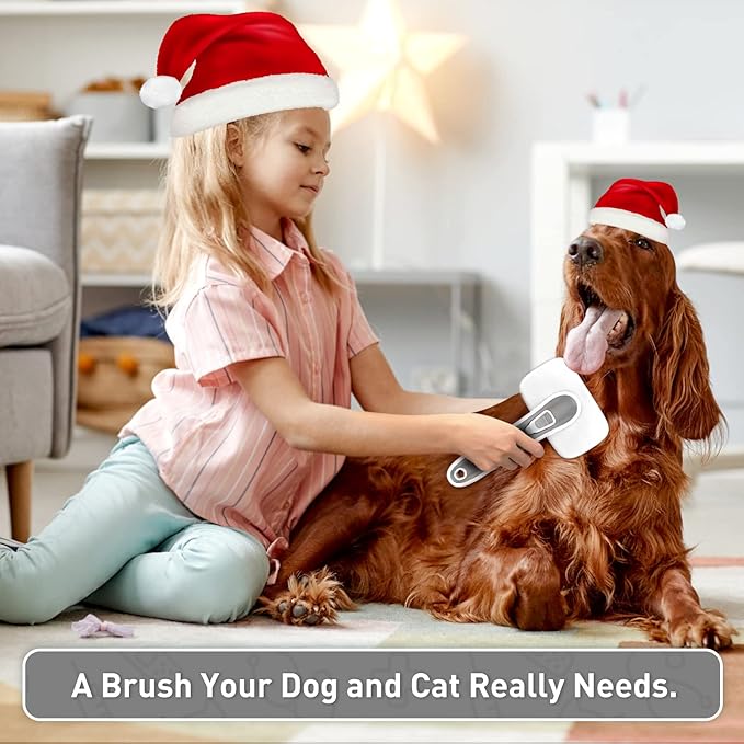 Dogs Cats Self Cleaning Slicker Brush for Shedding & Grooming Any Breed of Pets, Remove Loose Undercoat Knots Mats Tangled Hair for Small Medium Large Animal With Long Short Fur Length-Grey-Mewly Pet