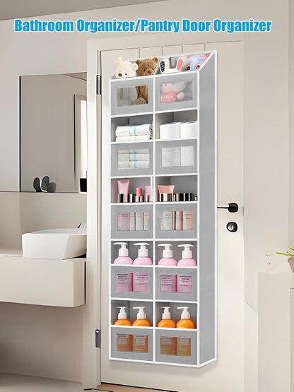 Over the Door Organizer - 10 Compartments, 80 lbs Load Behind Door Storage, Extra Large Hanging Storage Organization, Door Hanging Organizer for Bedroom, Bathroom, Nursery, Shoes, Diaper, Grey