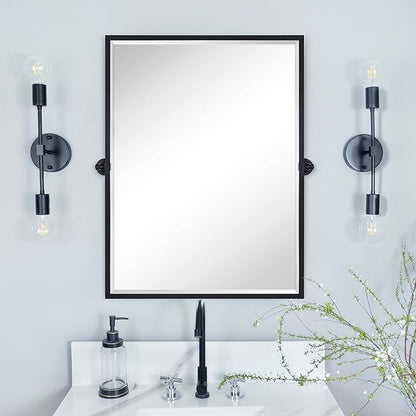 TEHOME Pivot Mirror Matte Black Bathroom Mirror Squared Edge Rectangle Tilting Beveled Vanity Mirrors for Wall, Overall 33.9 x 40 inches (Mirrror 30 x 40 inches)