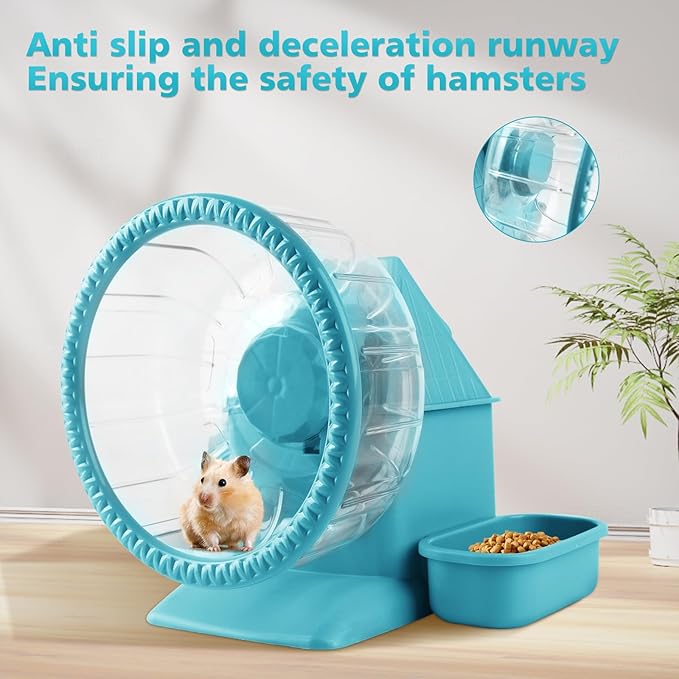 4 in 1 Silent Large Hamster Wheel Multifunctional Hamster Running Wheel Quite Running Spinner Wheel Accessories with Food Bowl Water Bottle for Hamsters Dwarf Gerbil (Blue)-Mewly Pet