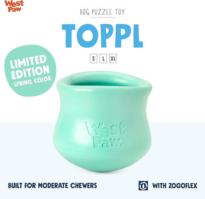 WEST PAW Zogoflex Limited Edition Toppl Treat Dispensing Dog Toy Puzzle – Interactive Chew Toys for Dogs – Dog Toy for Moderate Chewers, Fetch, Catch – Holds Kibble, Treats, X-Large 4.75", Mint-Mewly Pet
