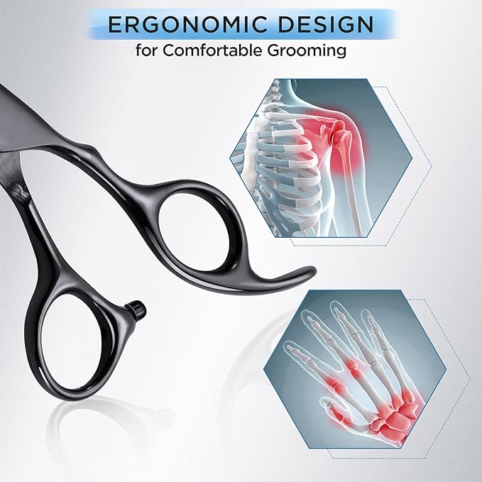 Gimars 7.0in Professional 4CR Stainless Steel Safety Round Tip 6 in 1 Dog Grooming Scissors Heavy Duty Titanium Coated Pet Grooming Scissor for Dogs, Cats and Other Animals-Mewly Pet