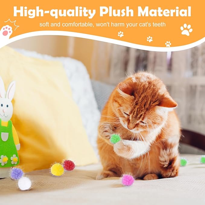 DF DUALFERV 60 Pcs Cat Pom Pom Balls, Interactive Cat Toys, Sparkle Balls for Cats, Extra Large and Fuzzy for Exercise and Entertainment, Multicolor, 1.5 Inch-Mewly Pet