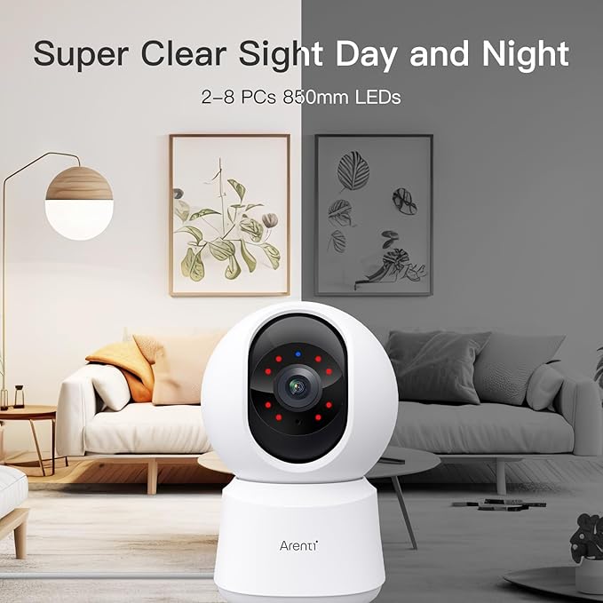 ARENTI 5G Indoor Security Camera, 4MP Pet Camera with Speaker for Dog/Cat, Baby Monitor with Phone App, Dual-Band WiFi, Auto Tracking, Super Night Vision, 2-Way Talk, Cloud & SD Card Storage(P2Q 2PC)-Mewly Pet
