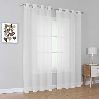 KEQIAOSUOCAI 84 Inches Length Sheer Curtains - Grommet Top Solid Voile Window Draperies Elegant Panels for Bedroom(Pure White,2 Panels,W54 x L84 Inch Long)
