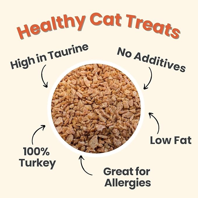 Farm To Pet - Cat Treat Crumbles - 3 oz Single Ingredient Turkey Cat Treats or Snacks - Healthy for Indoor Cats and Kitten- Essential Products (Mix with Wet or Dry Food)-Mewly Pet