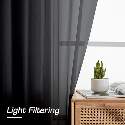 Aiyufeng Voile Sheer Black Curtains - Transparent Light Weight Soft Window Treatment Curtain Panels with Rod Pocket Top for Patio Door/Living Room (W59 x L96, 2 Panels), Black